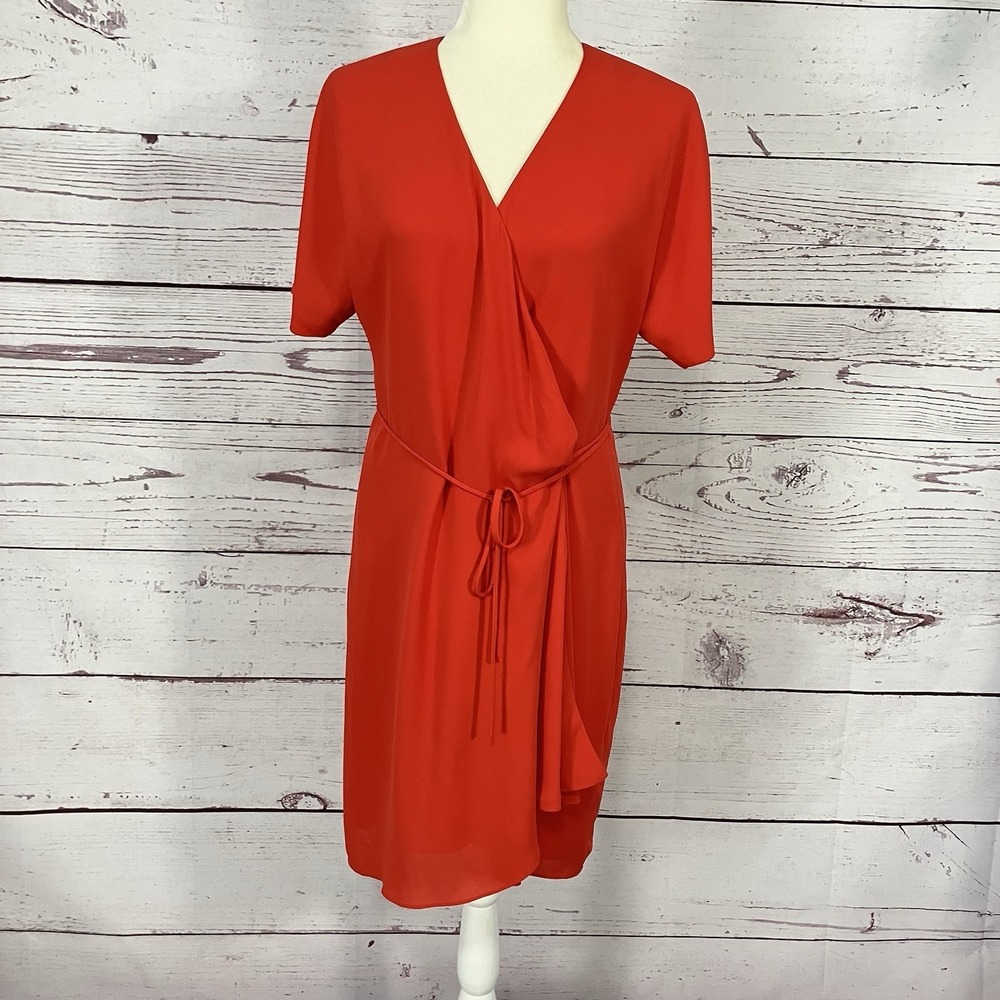 Babaton Wallace Short Sleeve Red Wrap Tie Waist Mini Dress Women's Size Medium